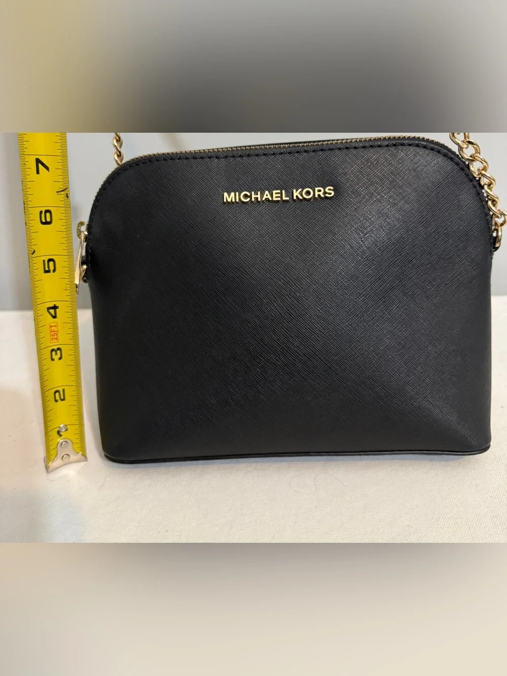 Michael Kors Black Saffiano Leather Dome Crossbody with Gold Hardware